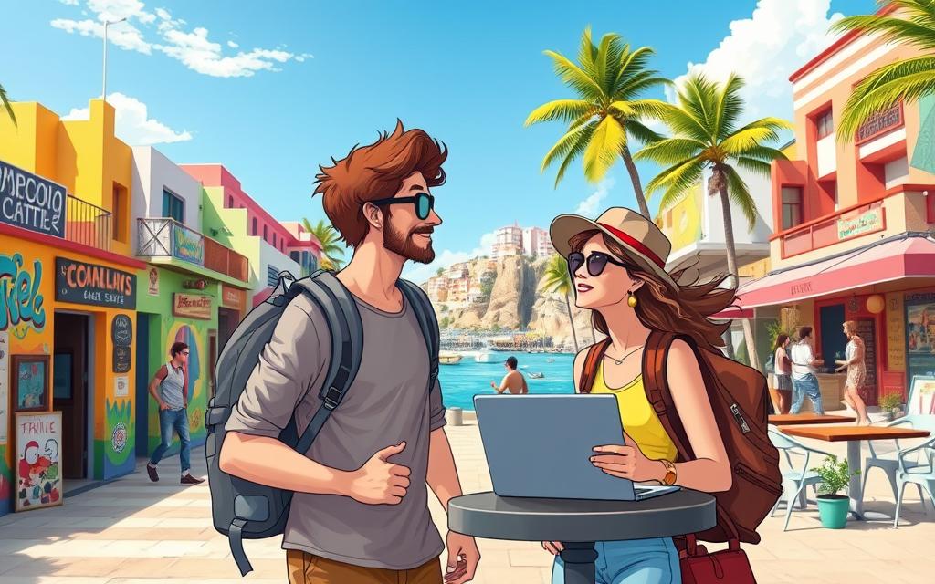 digital nomad couple traveling