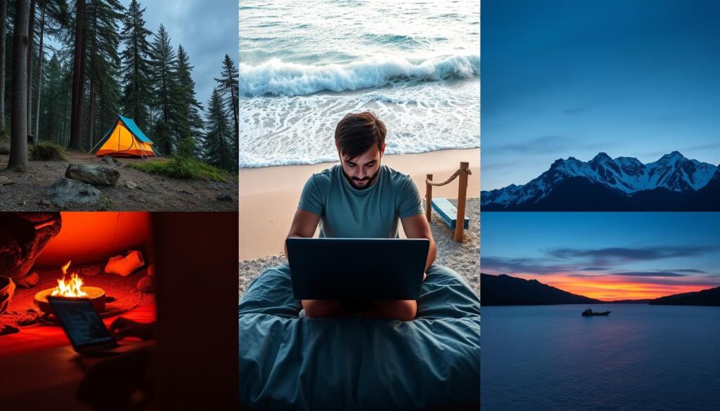 Digital nomad working from various locations