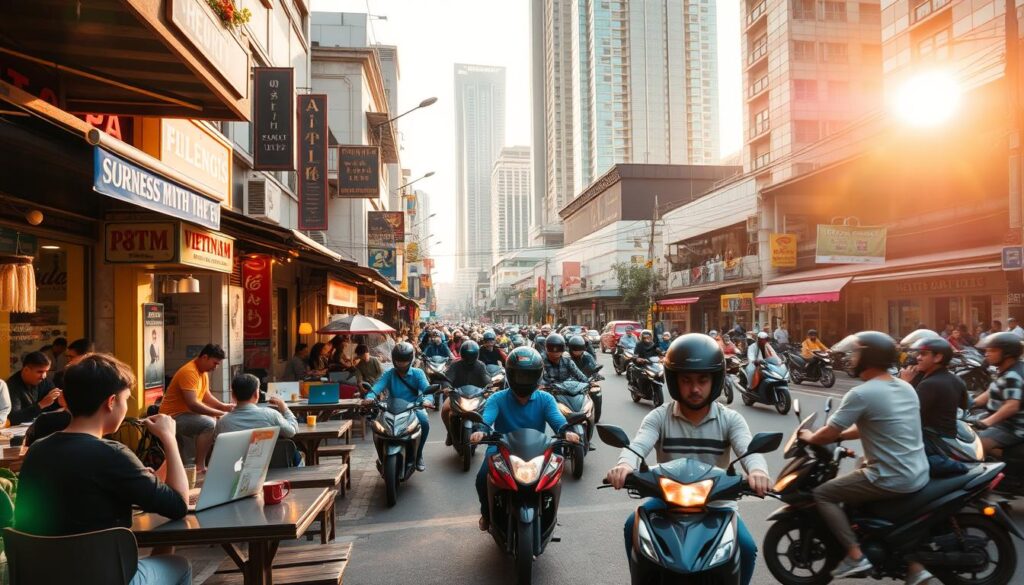 Ho Chi Minh City digital nomads enjoying vibrant street life